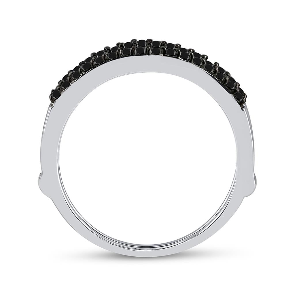 14k White Gold Round Black Diamond Wrap Ring Guard Enhancer 1/3 Cttw