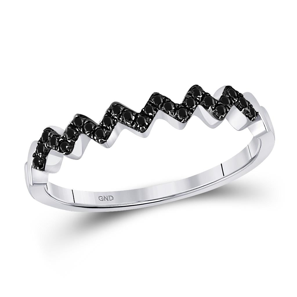 14k White Gold Round Black Diamond Chevron Band Ring 1/6 Cttw