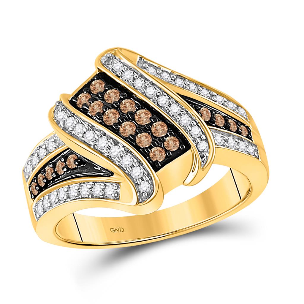 10k Yellow Gold Round Brown Diamond Crossover Ring 1/2 Cttw