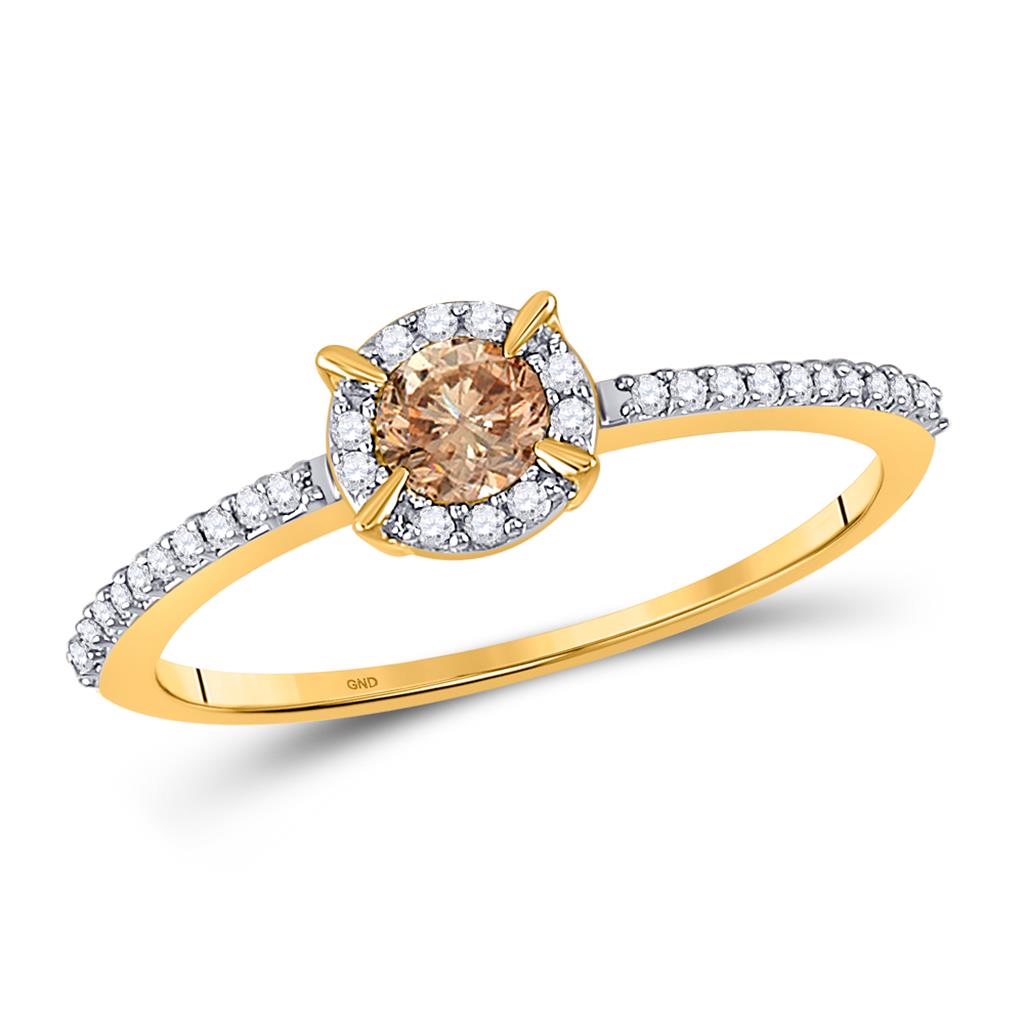 10k Yellow Gold Round Brown Diamond Solitaire Bridal Engagement Ring 1/3 Cttw