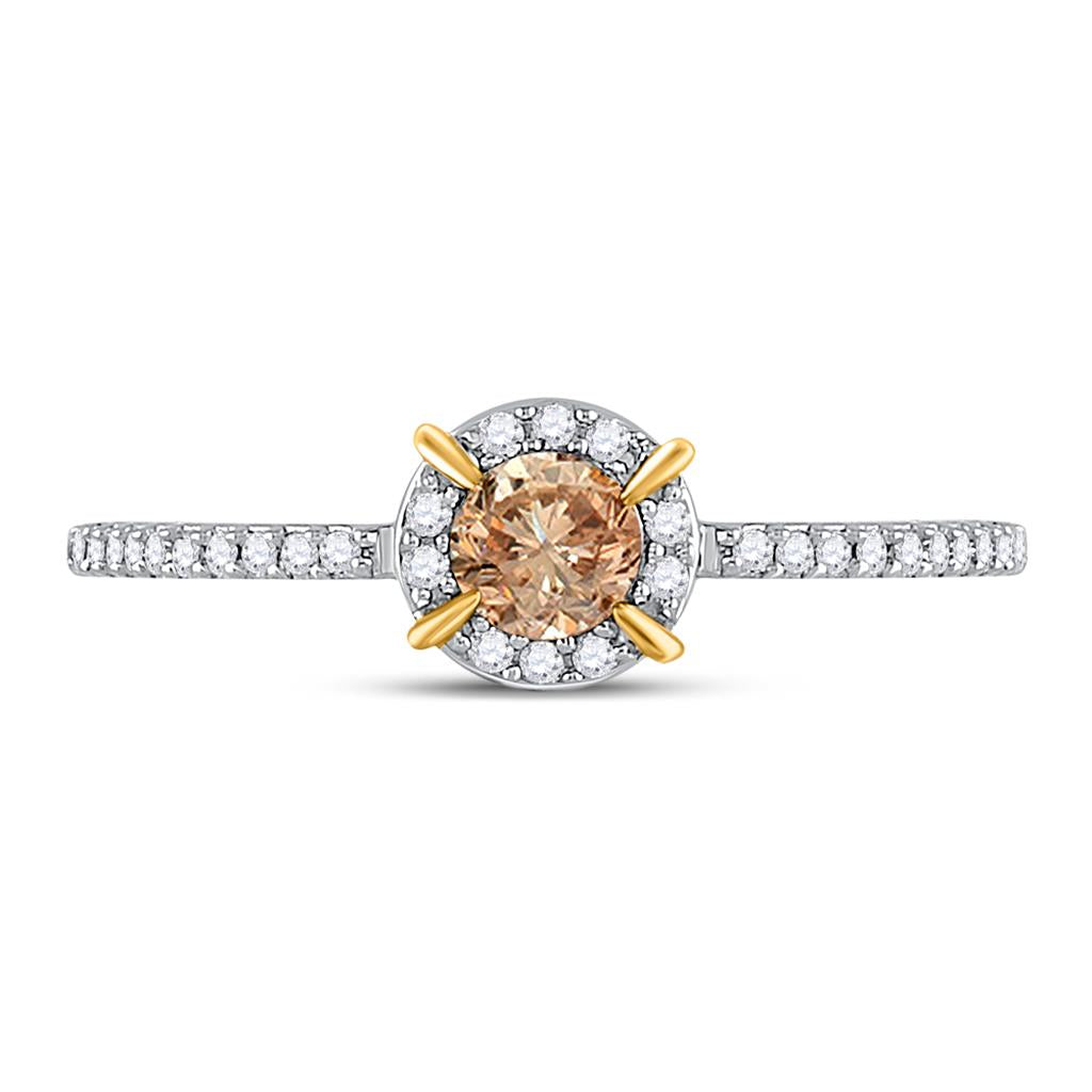 10k Yellow Gold Round Brown Diamond Solitaire Bridal Engagement Ring 1/3 Cttw