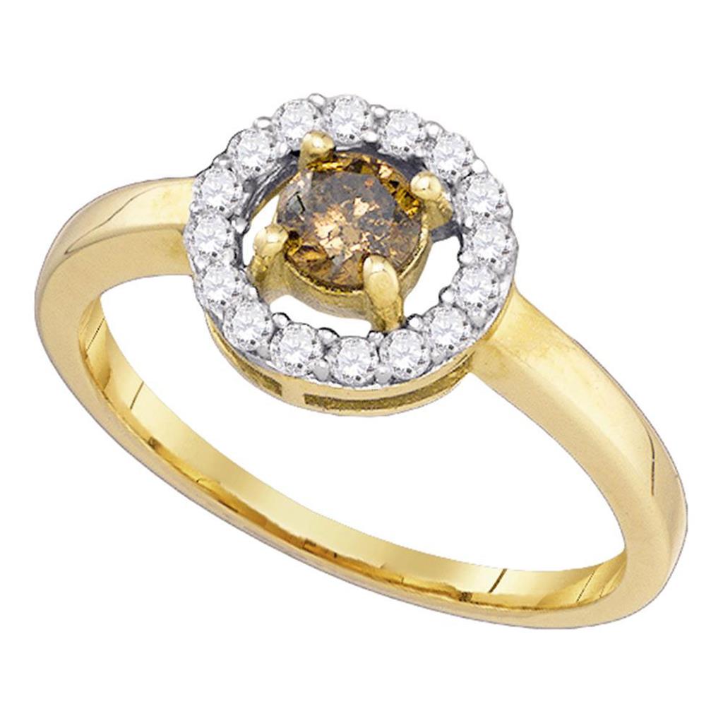 10k Yellow Gold Round Brown Diamond Solitaire Bridal Engagement Ring 1/2 Cttw