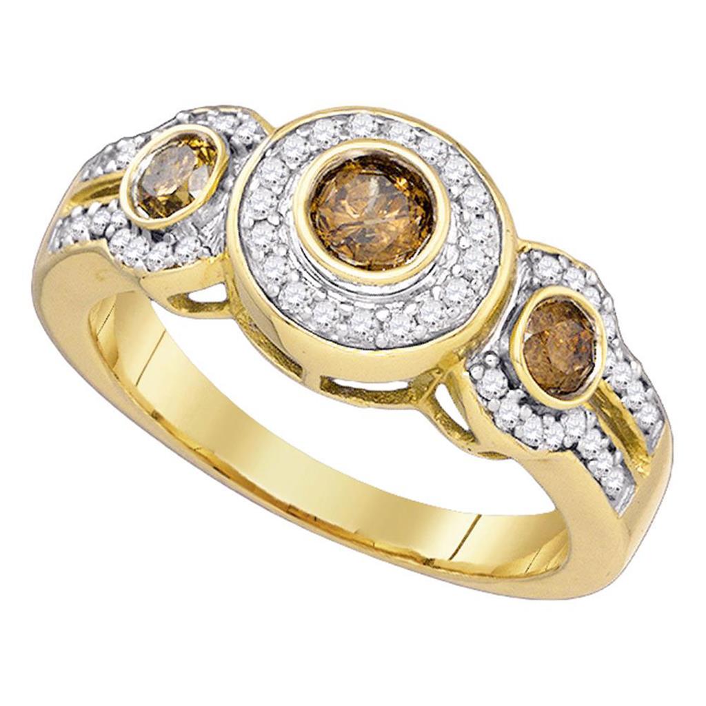 10k Yellow Gold Round Brown Diamond 3-stone Bridal Engagement Ring 3/4 Cttw