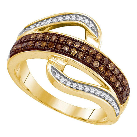 10k Yellow Gold Round Brown Diamond Curved Band Ring 1/3 Cttw