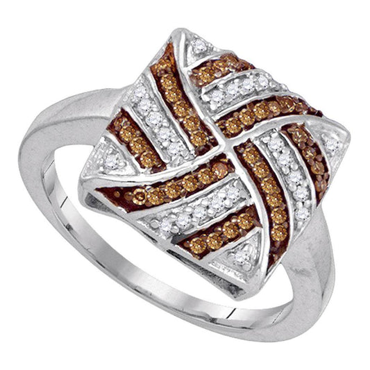 14k White Gold Brown Round Diamond Square Band Ring 1/4 Cttw