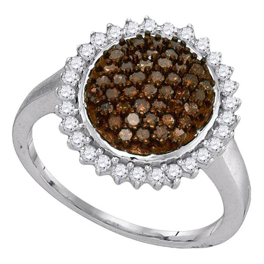 14k White Gold Brown Round Cluster Diamond Band Ring 3/4 Cttw