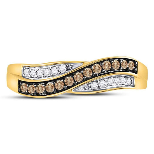 10k Yellow Gold Round Brown Diamond Band Ring 1/4 Cttw