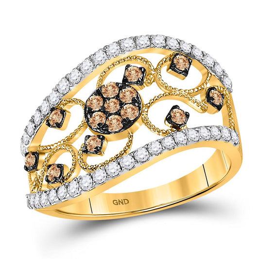 10k Yellow Gold Round Brown Diamond Cluster Band Ring 7/8 Cttw