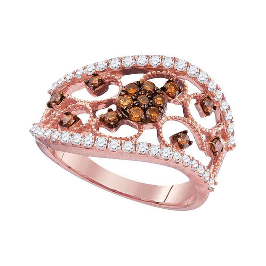 10k Rose Gold Round Brown Diamond Filigree Band Ring 7/8 Cttw