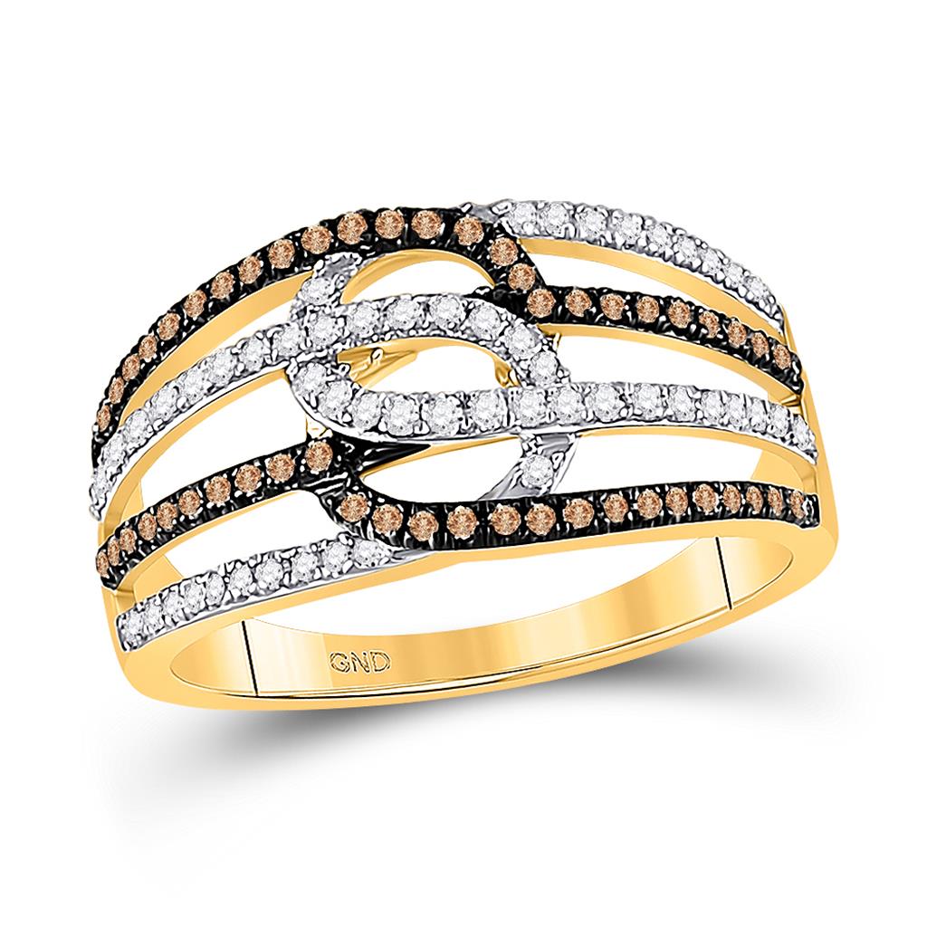 10k Yellow Gold Brown Diamond Linked Loop Band Ring 1/2 Cttw