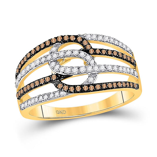 10k Yellow Gold Brown Diamond Linked Loop Band Ring 1/2 Cttw