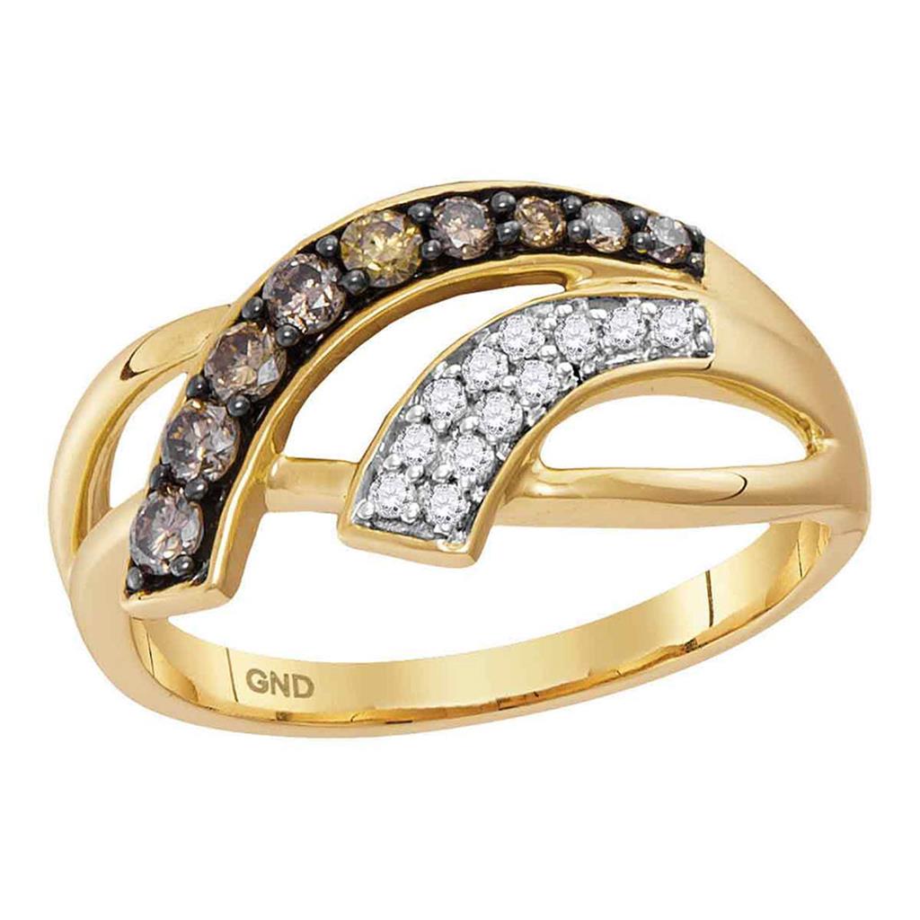 10k Yellow Gold Round Brown Diamond Band Ring 1/3 Cttw