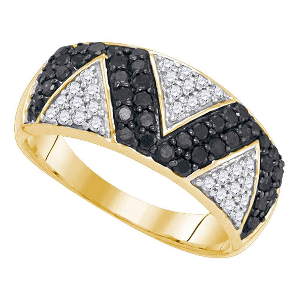 10k Yellow Gold Round Black Diamond Chevron Stripe Band 7/8 Cttw