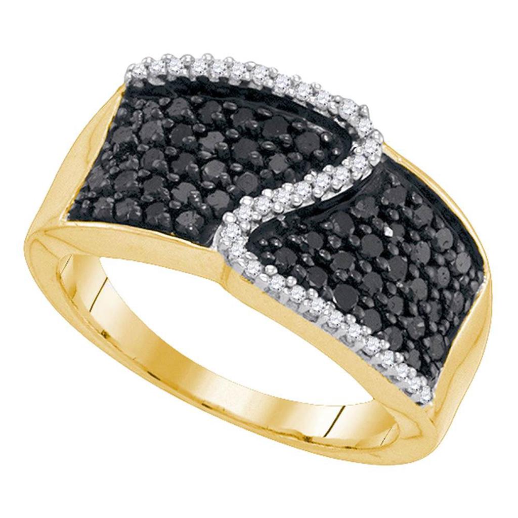 10k Yellow Gold Black Diamond Crossover Stripe Band 3/4 Cttw