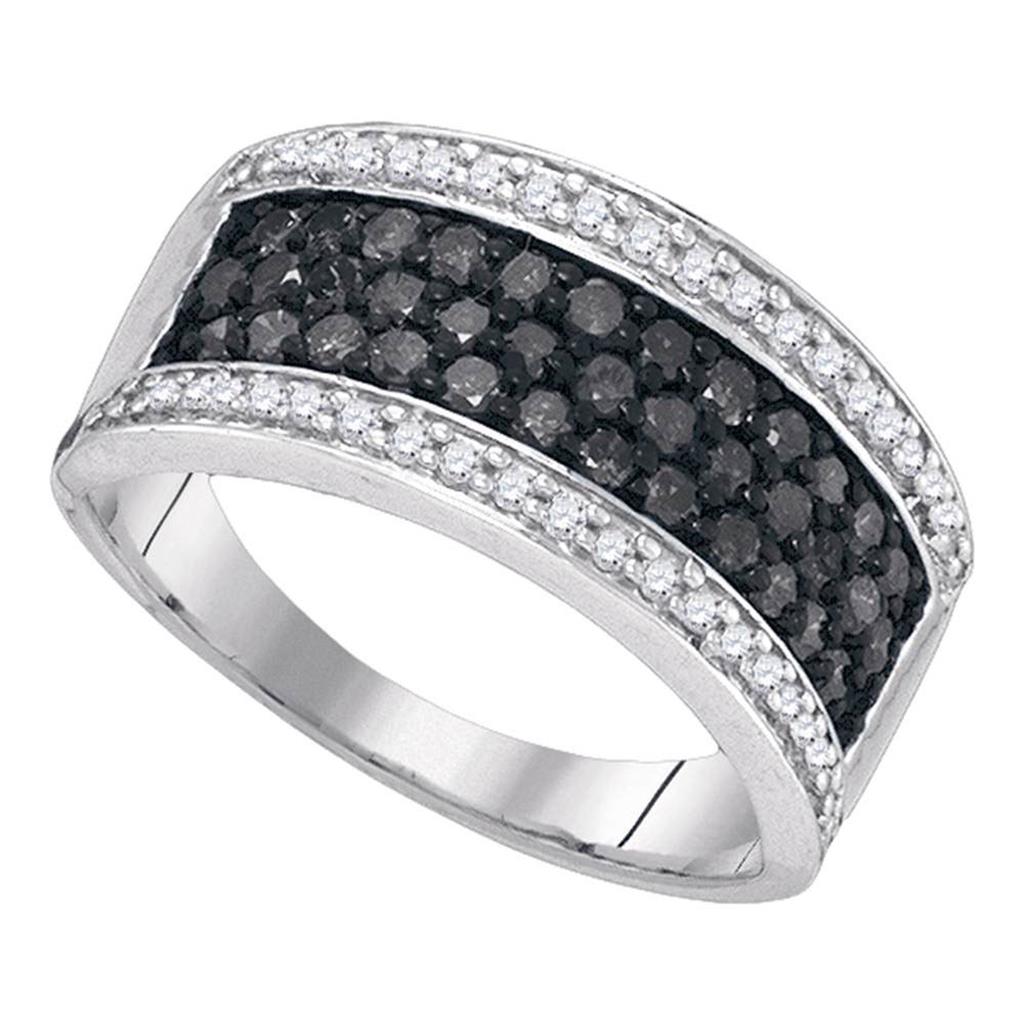 14k White Gold Black Diamond Horizontal Stripe Band Ring 1 Cttw