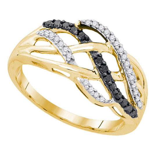 10k Yellow Gold Round Black Diamond Crossover Strand Band 1/4 Cttw