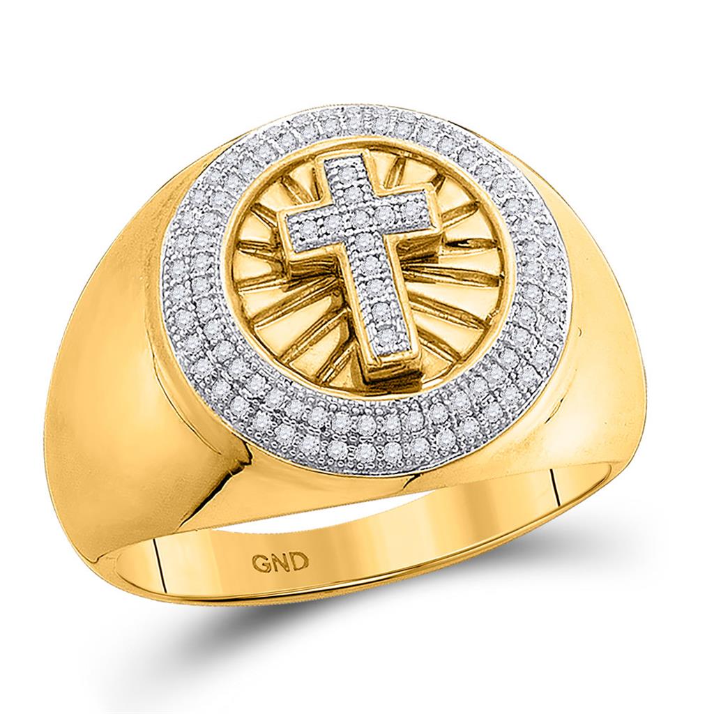 10k Yellow Gold Round Diamond Cross Fashion Ring 1/3 Cttw