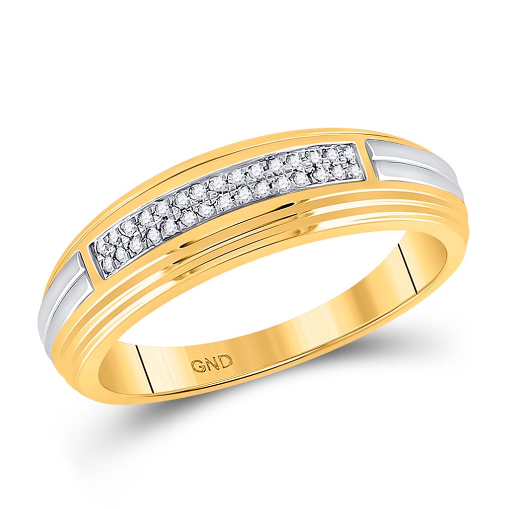 10k Yellow Two-tone Gold Round Diamond Double Row Wedding Band 1/10 Cttw