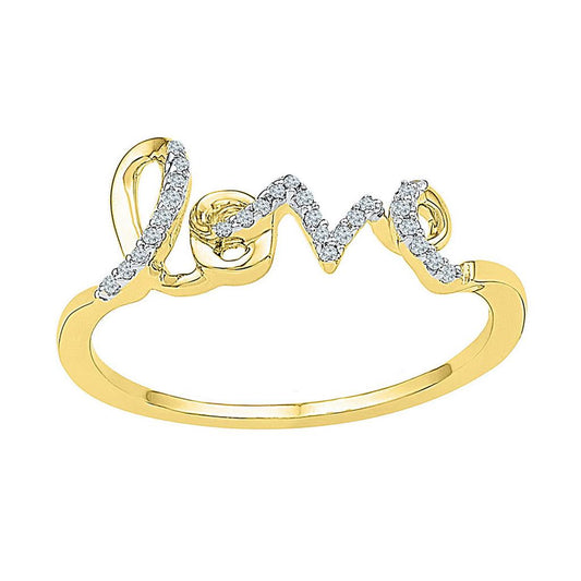 10k Yellow Gold Round Diamond Love Band Ring 1/12 Cttw