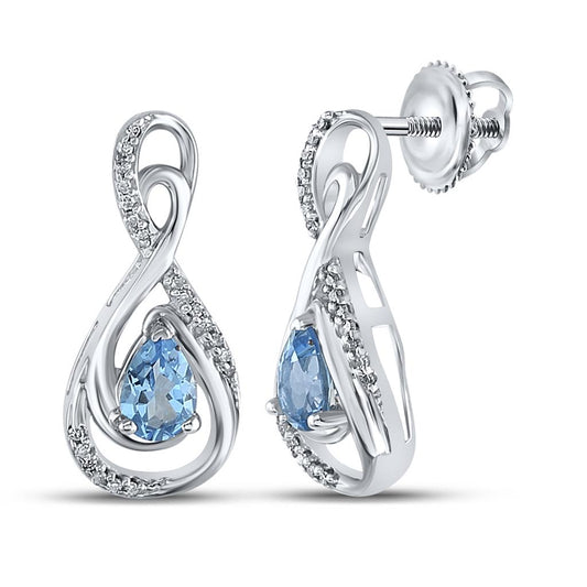 Sterling Silver Pear Created Blue Topaz Fashion Earrings 1 Cttw