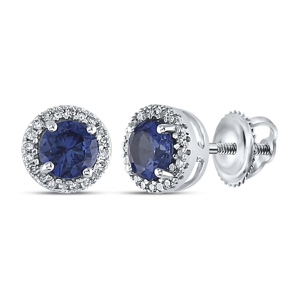 Sterling Silver Round Created Blue Sapphire Stud Earrings 1-1/2 Cttw