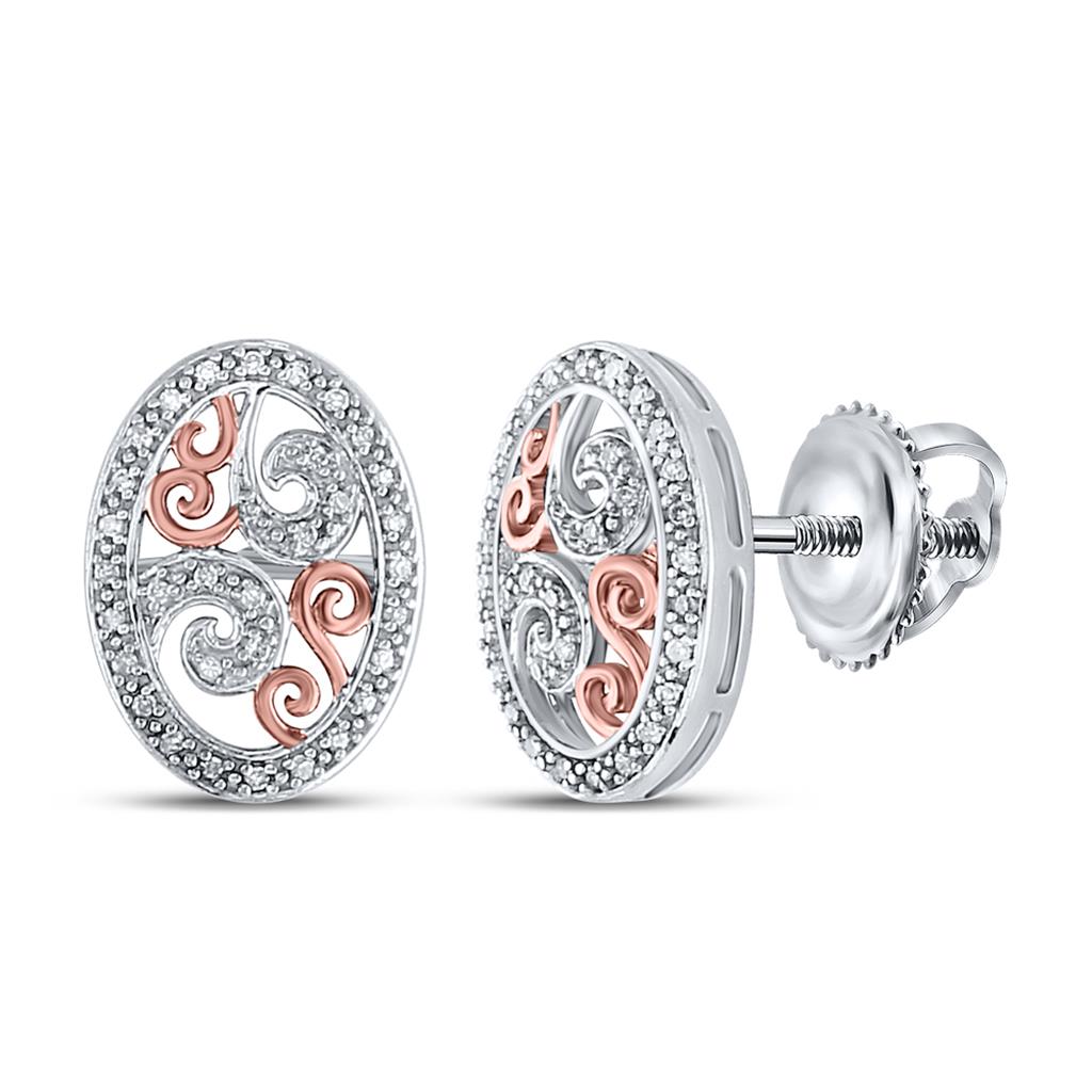 Sterling Silver Round Diamond Oval Earrings 1/6 Cttw