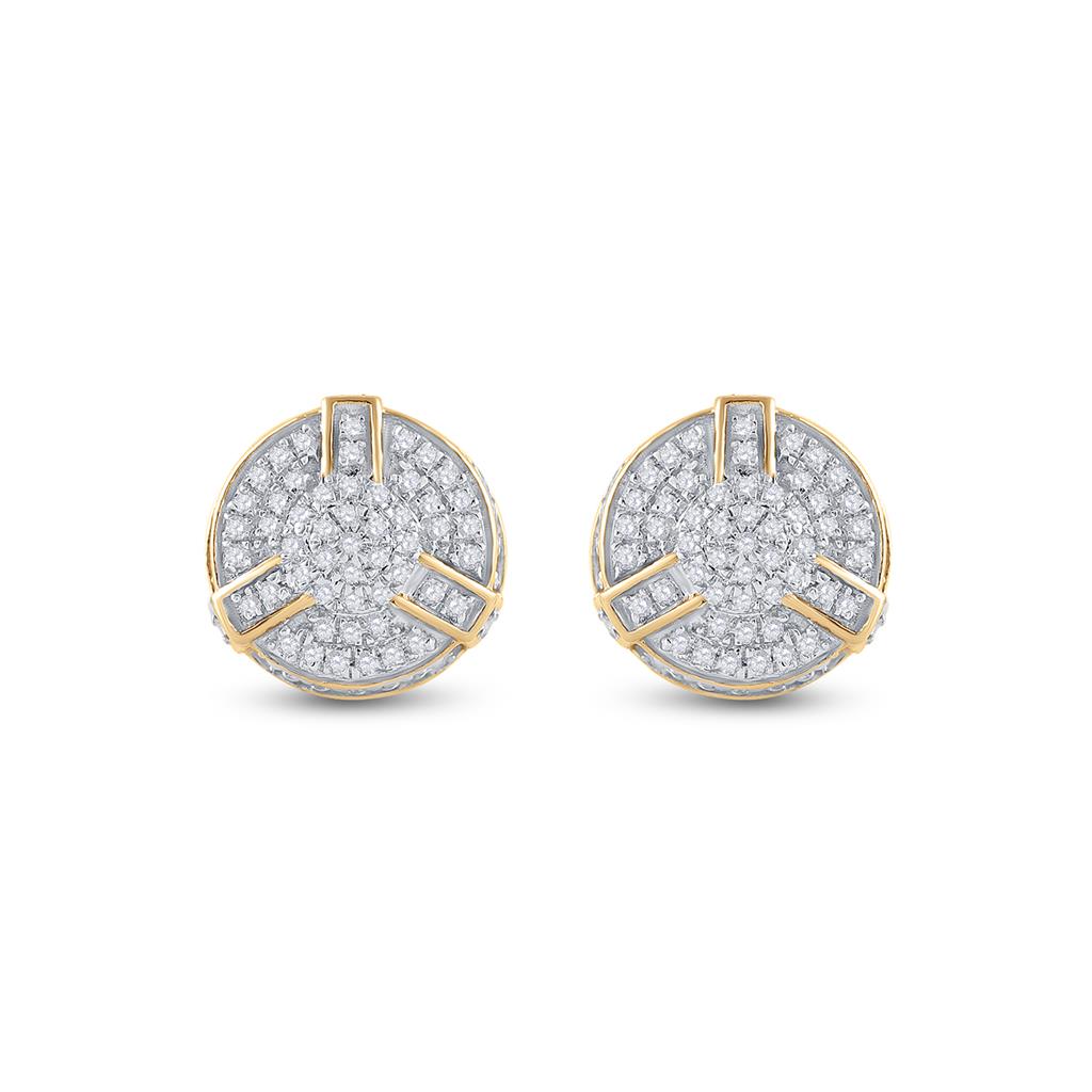 Yellow-tone Sterling Silver Round Diamond 3D Disk Circle Earrings 1/4 Cttw