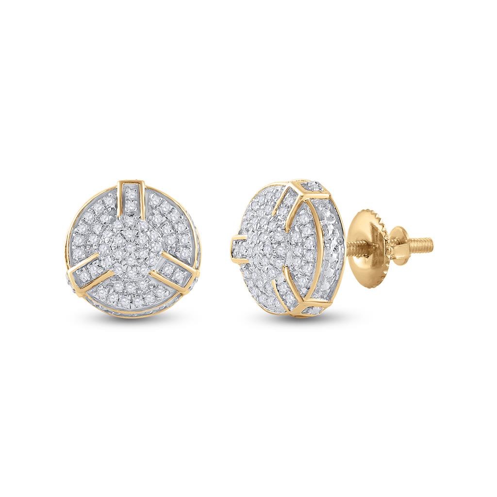 Yellow-tone Sterling Silver Round Diamond 3D Disk Circle Earrings 1/4 Cttw