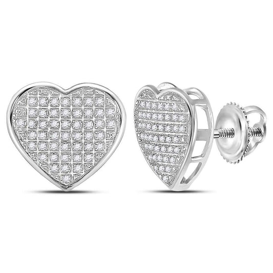 Sterling Silver Round Diamond Heart Earrings 1/3 Cttw