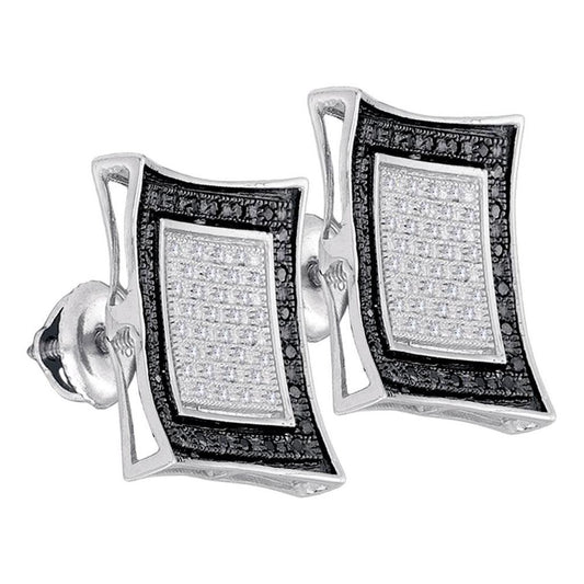 Sterling Silver Round Black Diamond Square Earrings 1/3 Cttw