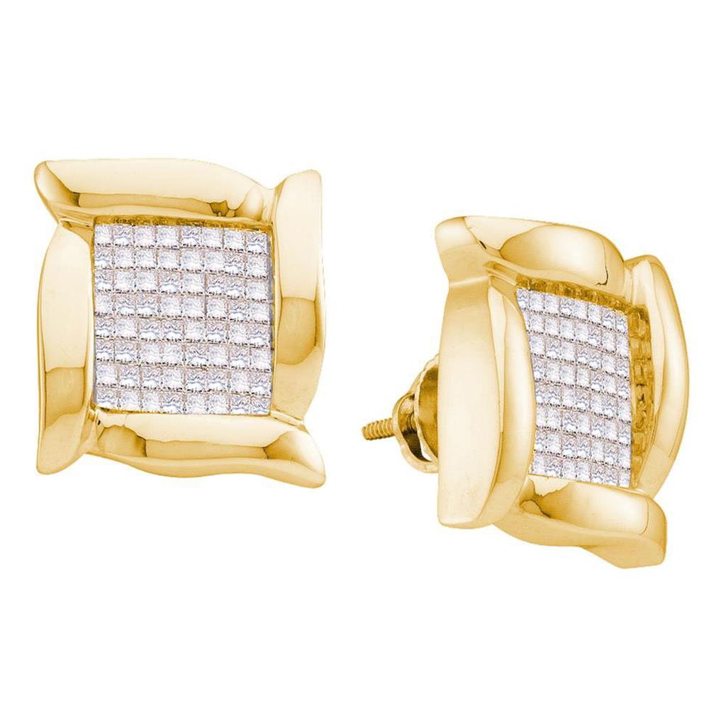 14k Yellow Gold Princess Diamond Square Cluster Stud Earrings 1 Cttw