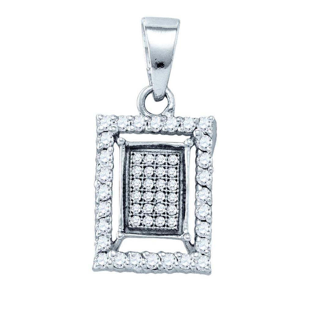 Sterling Silver Round Diamond Rectangle Frame Cluster Pendant 3/8 Cttw