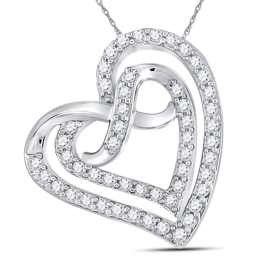 Sterling Silver Round Diamond Infinity Heart Pendant 1/3 Cttw