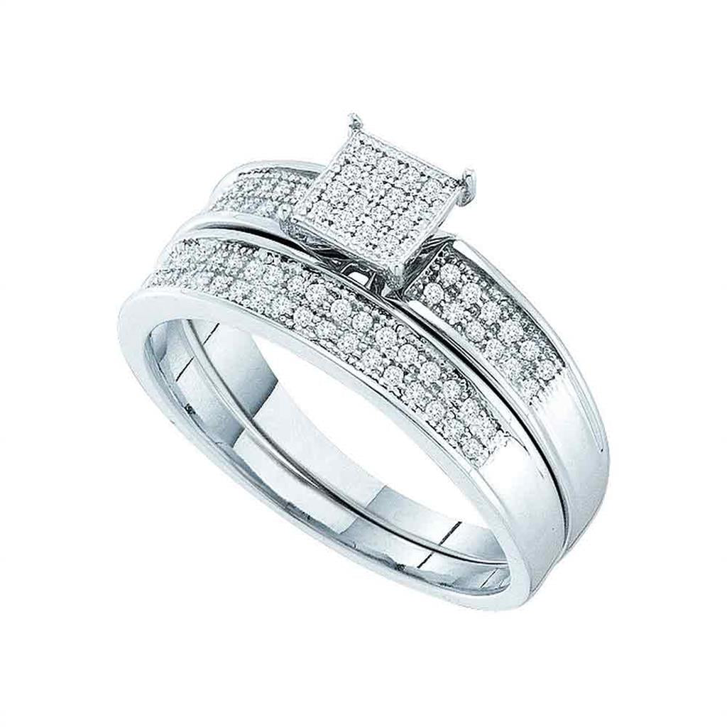 Sterling Silver Round Diamond Bridal Wedding Ring Set 1/5 Cttw