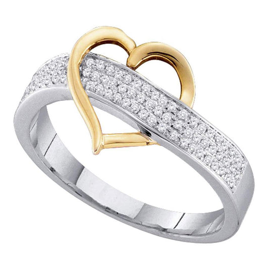 Two-tone Sterling Silver Round Diamond Heart Ring 1/6 Cttw