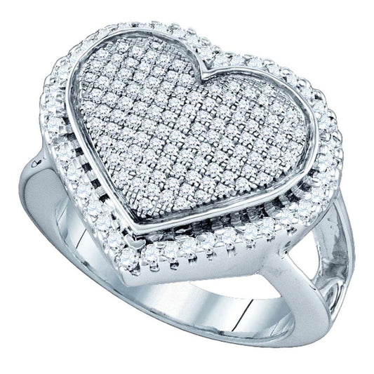 Sterling Silver Round Diamond Heart Cluster Ring 3/4 Cttw