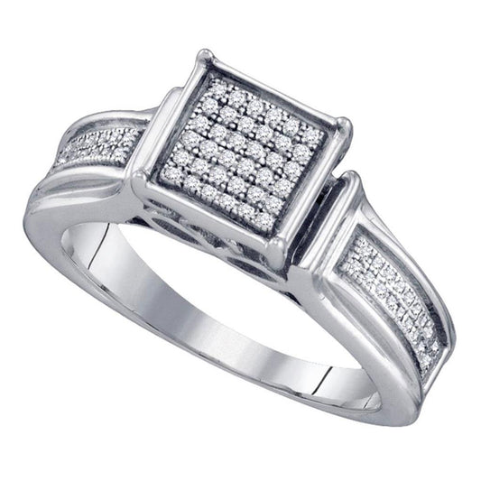 Sterling Silver Round Diamond Square Cluster Ring 1/5 Cttw