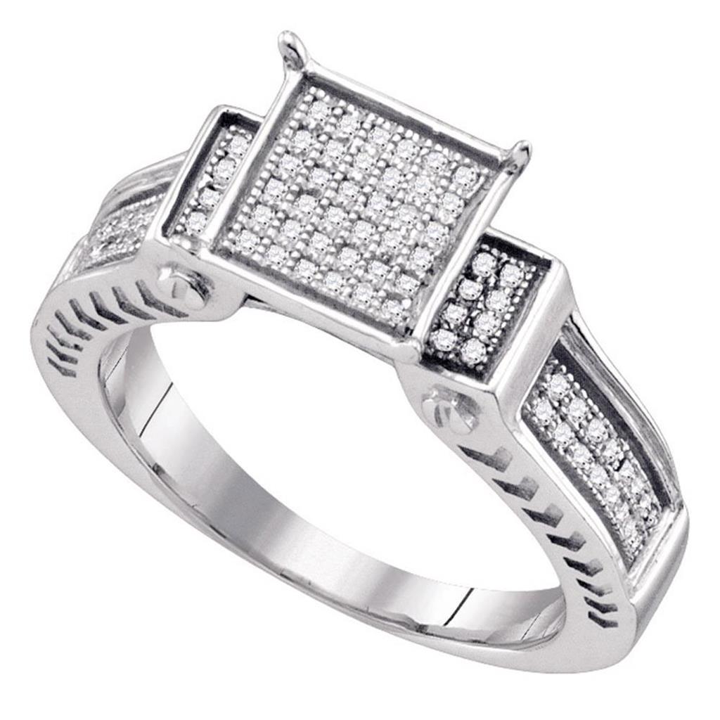 Sterling Silver Round Diamond Square Ring 1/4 Cttw