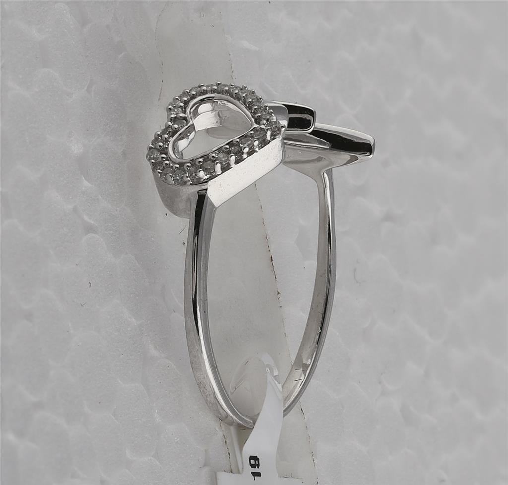 Sterling Silver Round Diamond Heart Heartbeat Ring 1/20 Cttw