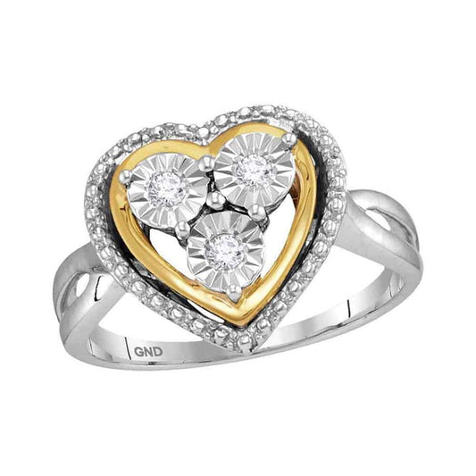 Sterling Silver Two-Tone Round Diamond Heart Ring 1/10 Cttw