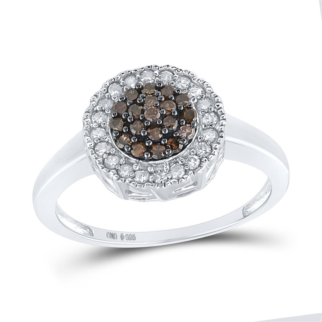 Sterling Silver Round Brown Diamond Cluster Ring 1/3 Cttw