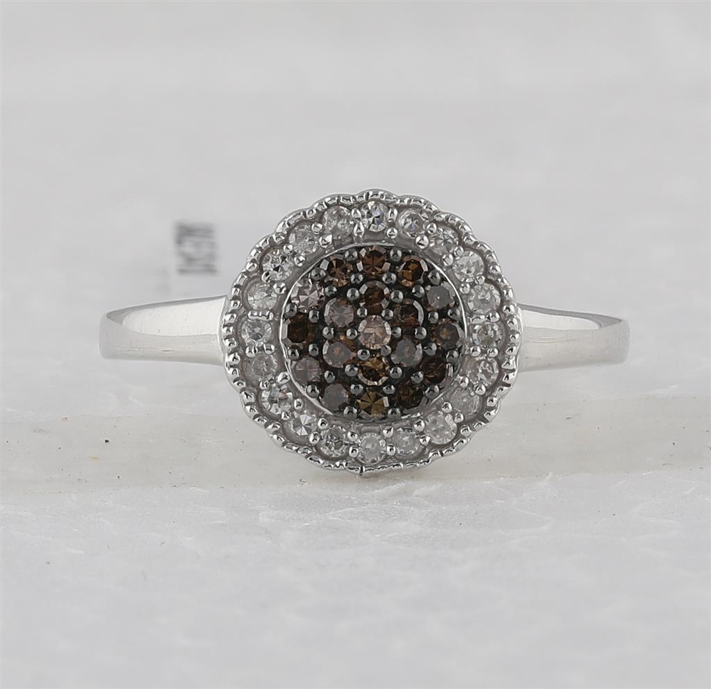 Sterling Silver Round Brown Diamond Cluster Ring 1/3 Cttw