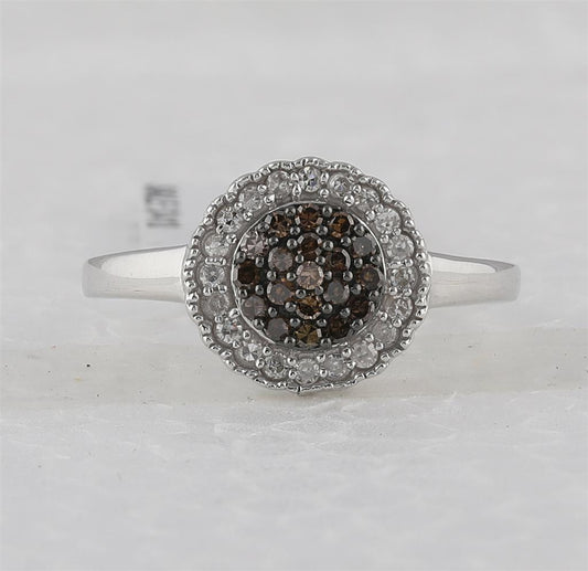 Sterling Silver Round Brown Diamond Cluster Ring 1/3 Cttw