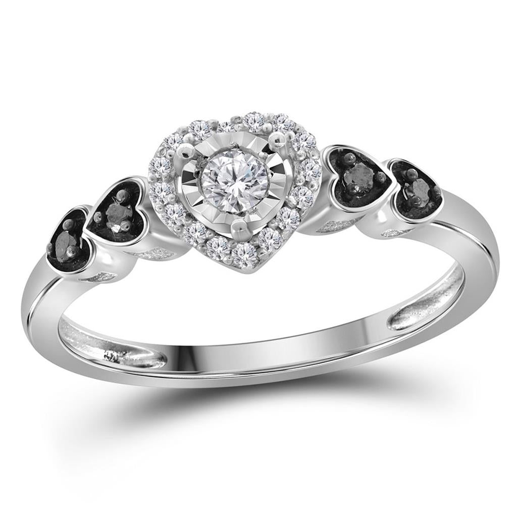 Sterling Silver Round Diamond Heart Fashion Ring 1/5 Cttw