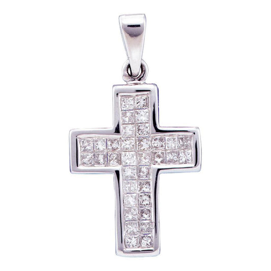 14k White Gold Princess Diamond Cross Pendant 1/2 Cttw