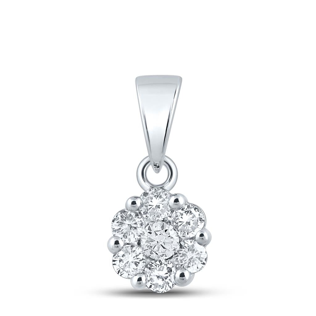 14k White Gold Round Diamond Flower Cluster Pendant 3/4 Cttw