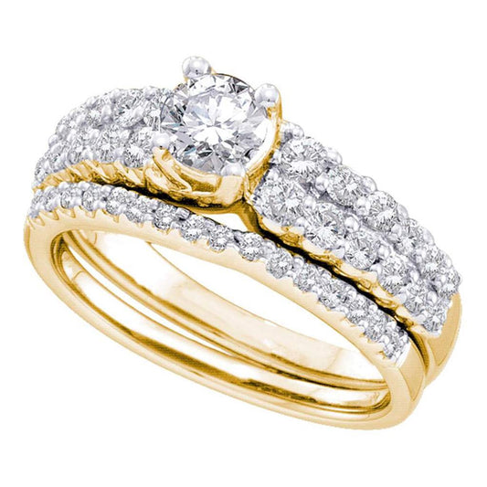 14k Yellow Gold Round Diamond Bridal Wedding Ring Set 1-3/8 Cttw