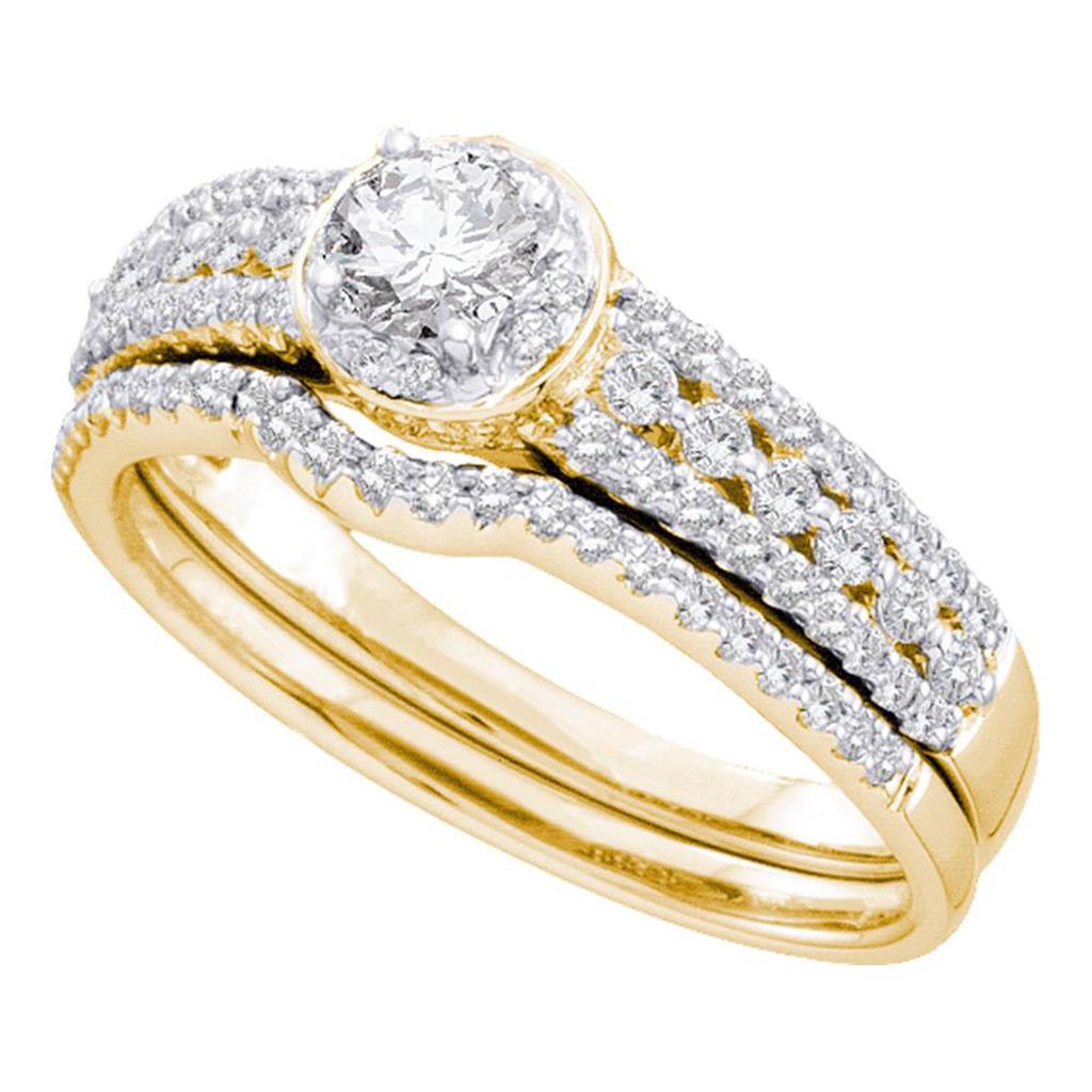 14k Yellow Gold Round Diamond Bridal Wedding Ring Set 3/4 Cttw