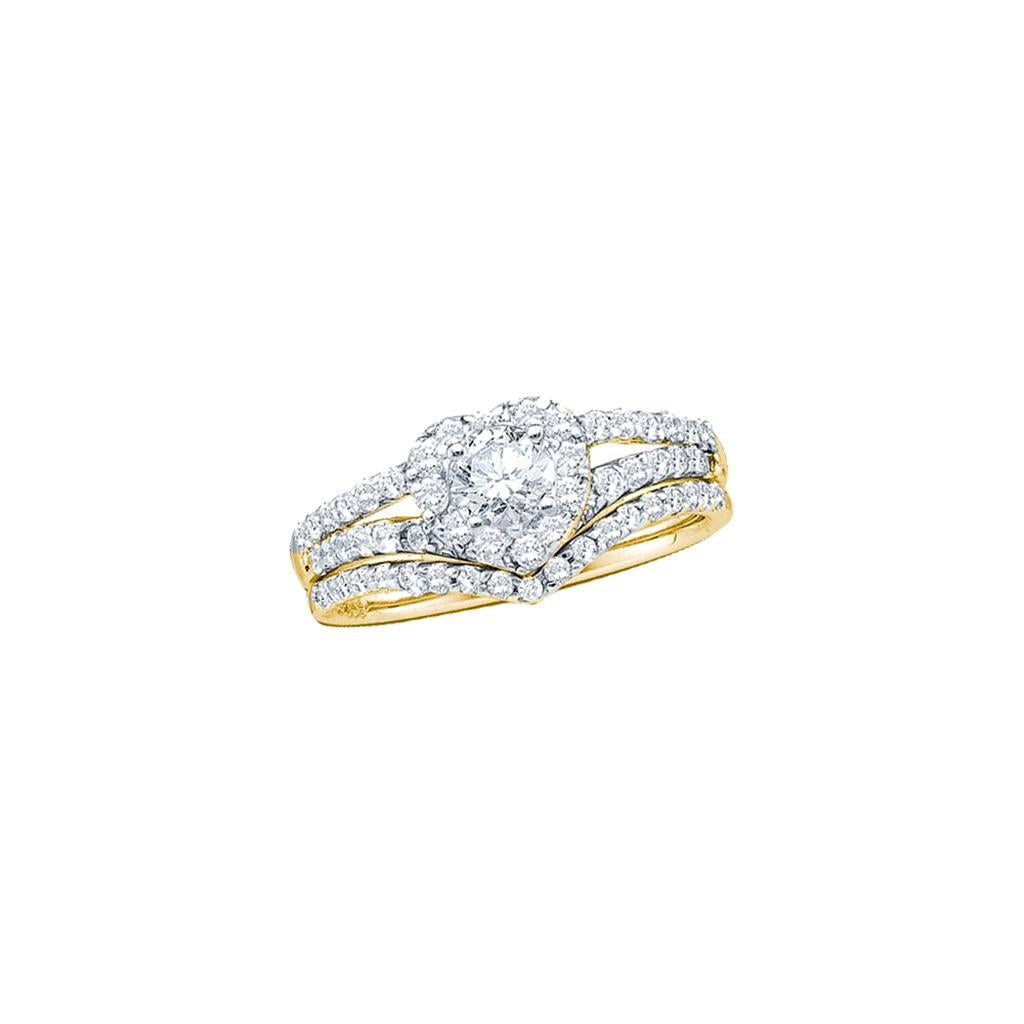 14k Yellow Gold Round Diamond Heart Bridal Wedding Ring Set 1/2 Cttw (Certified)