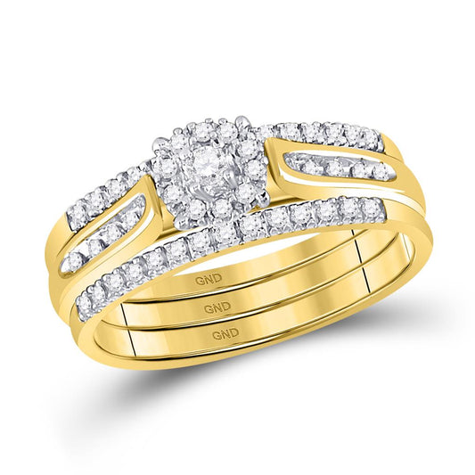 14k Yellow Gold Round Diamond 3-Piece Bridal Wedding Ring Set 1/4 Cttw